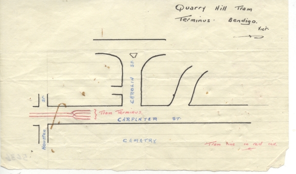 drawing of "Quarry Hill Tram Terminus Bendigo"