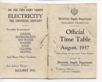 "Official Time Table August 1937