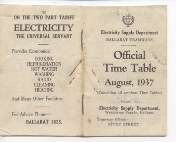 "Official Time Table August 1937