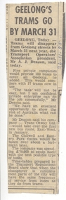 Newspaper, The Courier Ballarat, "Geelong's trams go by March 31", 26/11/1955 12:00:00 AM