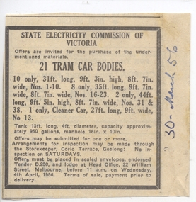 Newspaper, Geelong Advertiser, "21 Car bodies", 30/03/1956 12:00:00 AM
