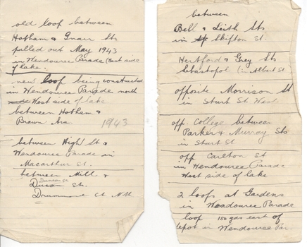 Handwritten crossing loop locations in Ballarat notes