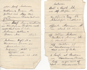 Handwritten crossing loop locations in Ballarat notes