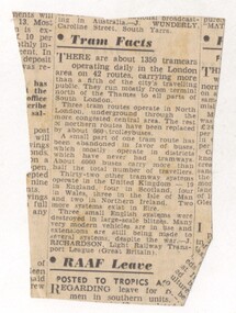 Newspaper, "Tram Facts", c1945