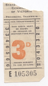 Ephemera - Ticket/s, State Electricity Commission of Victoria (SECV), SEC 3d - Wal Jack Collection, mid 1950's to early 1960's