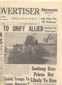 Newspaper, Geelong Advertiser, "Tramlines out, street repair", "Vandal damage tram to become scrap", 27/10/1959 12:00:00 AM