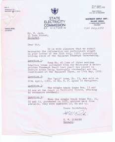 Document - Letter/s, State Electricity Commission of Victoria (SECV), 23/07/1952 12:00:00 AM