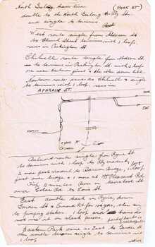 Handmade notes titled "North Geelong Tram lines"