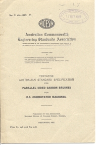 Book, Australian Commonwealth Engineering Standards Association, "Parallel sided carbon brushes for DC Commutator Machines", 1927