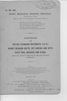 BS - Whitworth bolts etc,