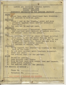 Document - Instruction, Ballarat Tramway Preservation Society (BTPS), "First Aid", 1972