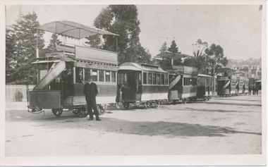 Photograph - Tram trailers - Railway Picnic day  Mitchell St, Cyril White, 14/09/1906