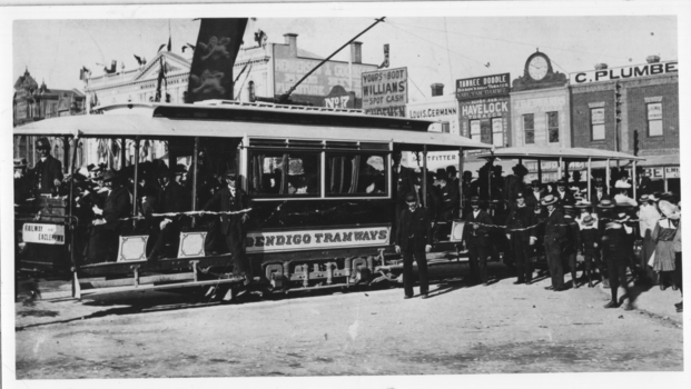 Copy photograph of first or opening tram to Eaglehawk, April 1903