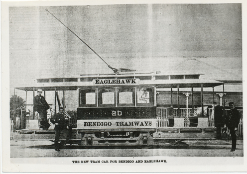 Altered photo of  City of Brisbane Tram No. 2 to show it in Bendigo.