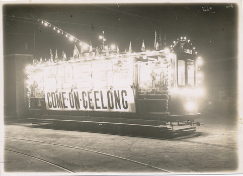SECV  Geelong No. 12 at the Geelong depot - recruiting tram