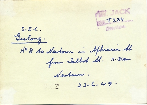 SECV Geelong No. 8 in Aphrasia St Newtown - rear of print