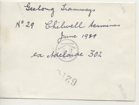 SECV Geelong 29 at Chilwell - notes on rear of print