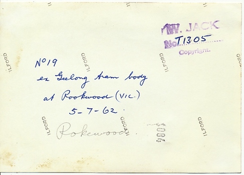 Ex SECV Geelong 19 body at Dereel, - rear of print