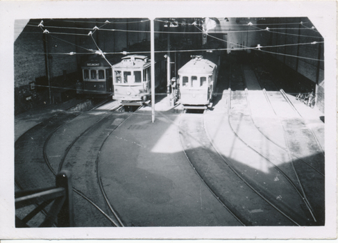 View of SECV Geelong depot trams 36, 3 & 31