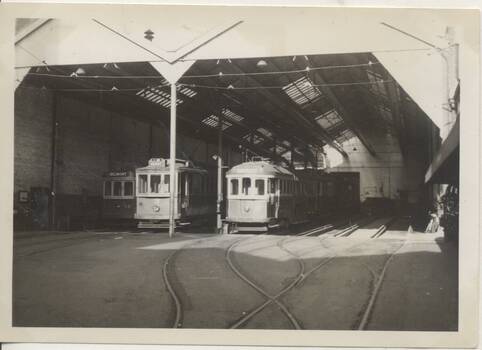 View of SECV Geelong depot trams 36, 3 & 31