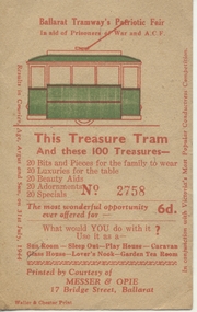 Ephemera - Ticket, Ballarat Tramway's Patriotic Fair Committee, Treasure Tram, 1944