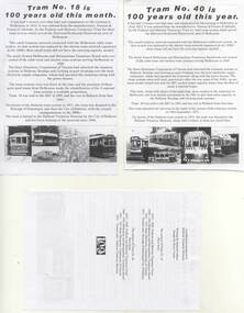 Pamphlet, Reece Carter, "Trams No. 18 & 40 is 100 years old this year", Oct. 2013