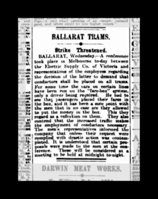 Newspaper, 'Strike Threatened", 20/04/1922 12:00:00 AM
