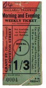 Ephemera - Ticket/s, J.J. Miller, ESCo Morning and Evening Weekly Ticket, 1/3, c1927