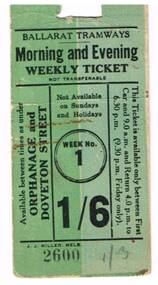 Ephemera - Ticket/s, J.J. Miller, ESCo Morning and Evening Weekly Ticket, 1/6, c1927