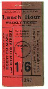 Ephemera - Ticket/s, J.J. Miller, ESCo Lunch Hour Weekly Ticket, 1/6, c1927