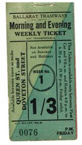 Ephemera - Ticket/s, J.J. Miller, ESCo Morning and Evening Weekly Ticket, 1/3, c1927