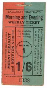 Ephemera - Ticket/s, J.J. Miller, ESCo Morning and Evening Weekly Ticket, 1/6, c1927