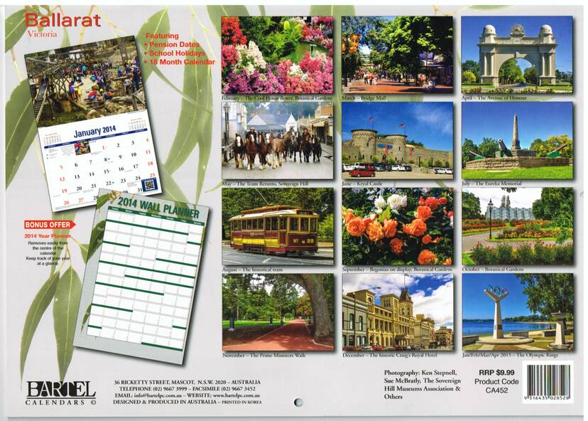 Document Calendar, Bartell Calendars NSW, "Ballarat Victoria", 2013