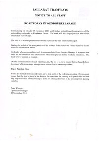 Document - Instruction, Peter Winspur, "Roadworks in Wendouree Parade", 23/11/2014 12:00:00 AM