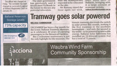 Newspaper, The Courier Ballarat, "Tramway goes solar powered", 20/12/2014 12:00:00 AM
