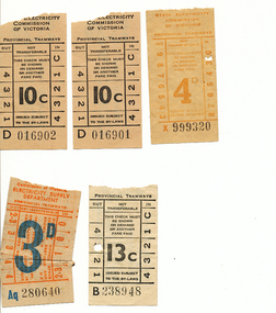 Ephemera - Ticket/s, State Electricity Commission of Victoria (SEC), Set of 5 SEC tickets, 1950's to 1970