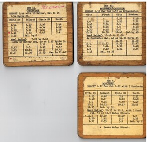Document - Table Cards (Sheets), State Electricity Commission of Victoria (SECV), Geelong Trams Runs, 1950's