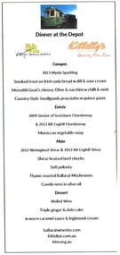 Ephemera - Menu, Kitteltys, "Dinner at the Depot", Jun. 2015