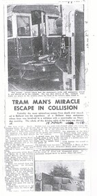 Newspaper, Glenise Kellett, "Tram Man's Miracle Escape in Collision", c2008