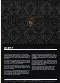 Ephemera - Menu, Colonial Tramcar Restaurant Co, "The Colonial Tramcar Restaurant", c2012