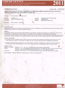 Legal record - Legal Document, Director of Liquor Licensing, "Liquor Licence 2011", c2011