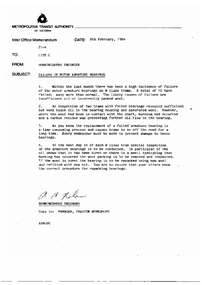 Administrative record - Memorandum, Metropolitan Transit Authority (MTA), "Failure of Motor Armature Bearings", 1984