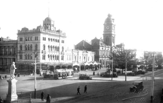 Sebastopol type tram travelling on the south side of Sturt St at the Lydiard St intersection.