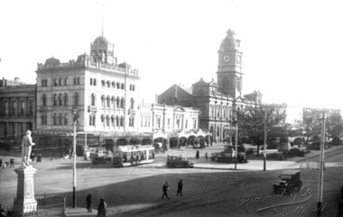 Sebastopol type tram travelling on the south side of Sturt St at the Lydiard St intersection.