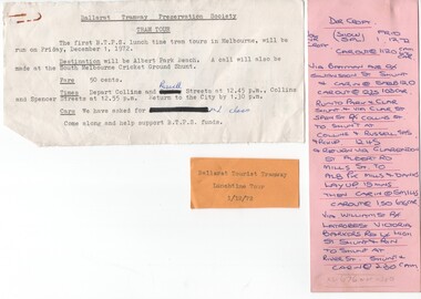 Ephemera - Tour Booking Form, Melbourne and Metropolitan Tramways Board (MMTB), First BTPS Lunch time tram tour, Nov. 1972