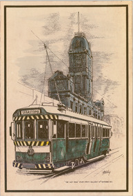 Drawing - Illustration - Art work, Gordon Thurling, "The last tram in Ballarat", 1971
