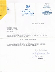 Document - Letter/s, State Electricity Commission of Victoria (SECV), Oct. 1971