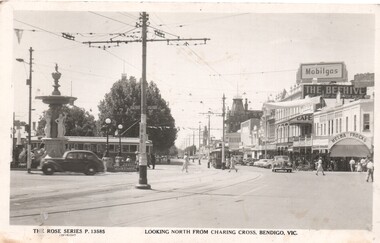 Postcard, Rose Stereograph Co, "Looking north from Charing Cross Bendigo Vic", c1950