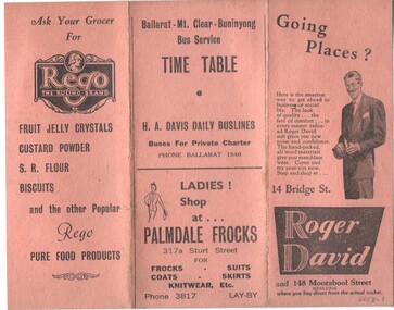 Ephemera - Timetable, H. A. Davis Motor Services, timetables for H. A. Davis Motor Service, mid 1940's?