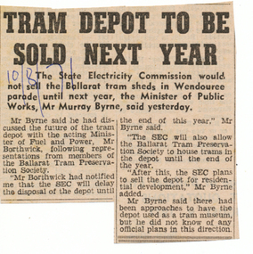 Newspaper, The Courier Ballarat, "Tram depot to be sold next year", 10/08/1971 12:00:00 AM